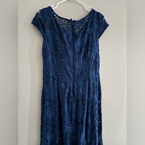 Alex Evenings Women’s Navy Lace Dress Long Gown Size 14 Fit and Flare